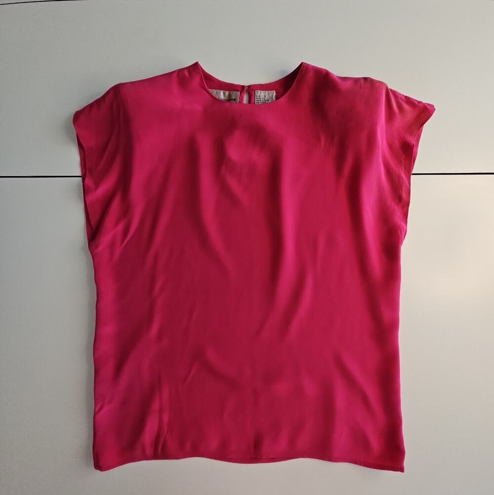 Liz Claiborne Vintage 100% Silk Blouse Women 10 Hot Pink Fuchsia Keyhole Top